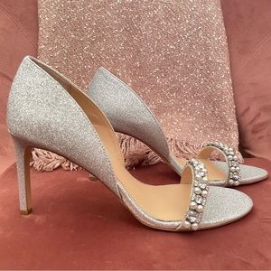 Jewel Badgley Mischka Dayana Embellished Glitter Heels - Silver Glitter